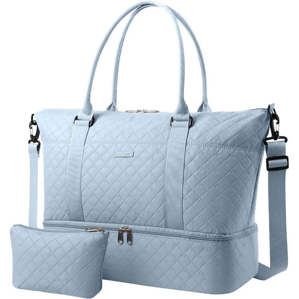 Women Blue Large Weekender Travel Duffel Carry On Bag with Shoe Compartment